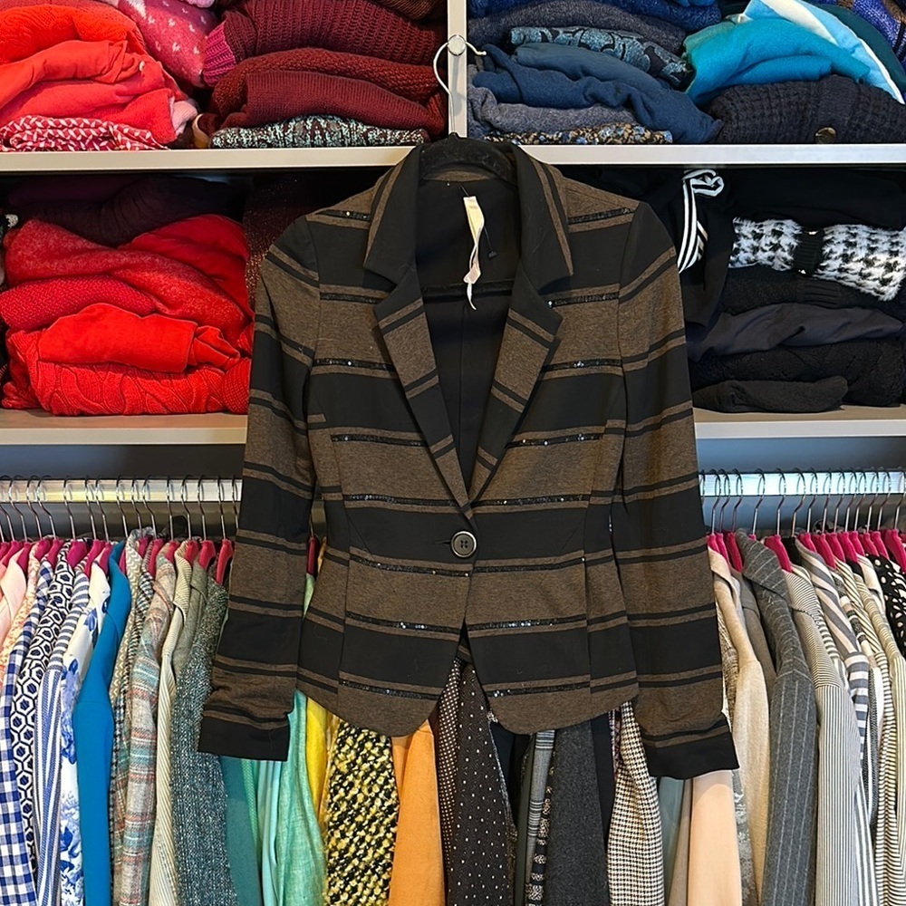 Bailey 44 brown/black striped one button closure 2 pocket knit blazer size XS